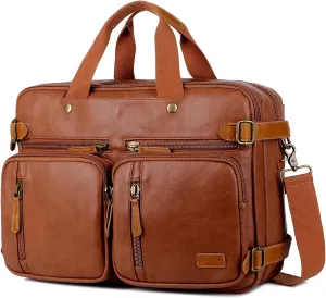 Men Vegan Leather Briefcase Backpack Hybrid 17 Inch Laptop Bag Case Business Messenger bag HB-22