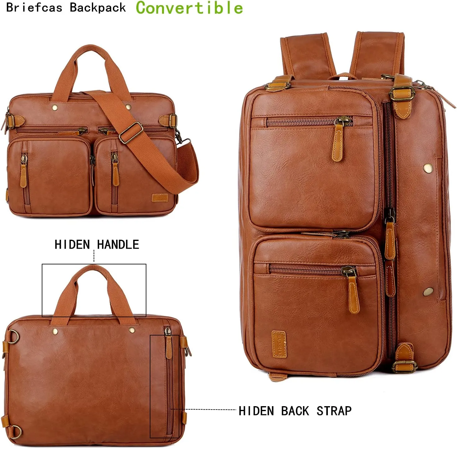 Men Vegan Leather Briefcase Backpack Hybrid 17 Inch Laptop Bag Case Business Messenger bag HB-22