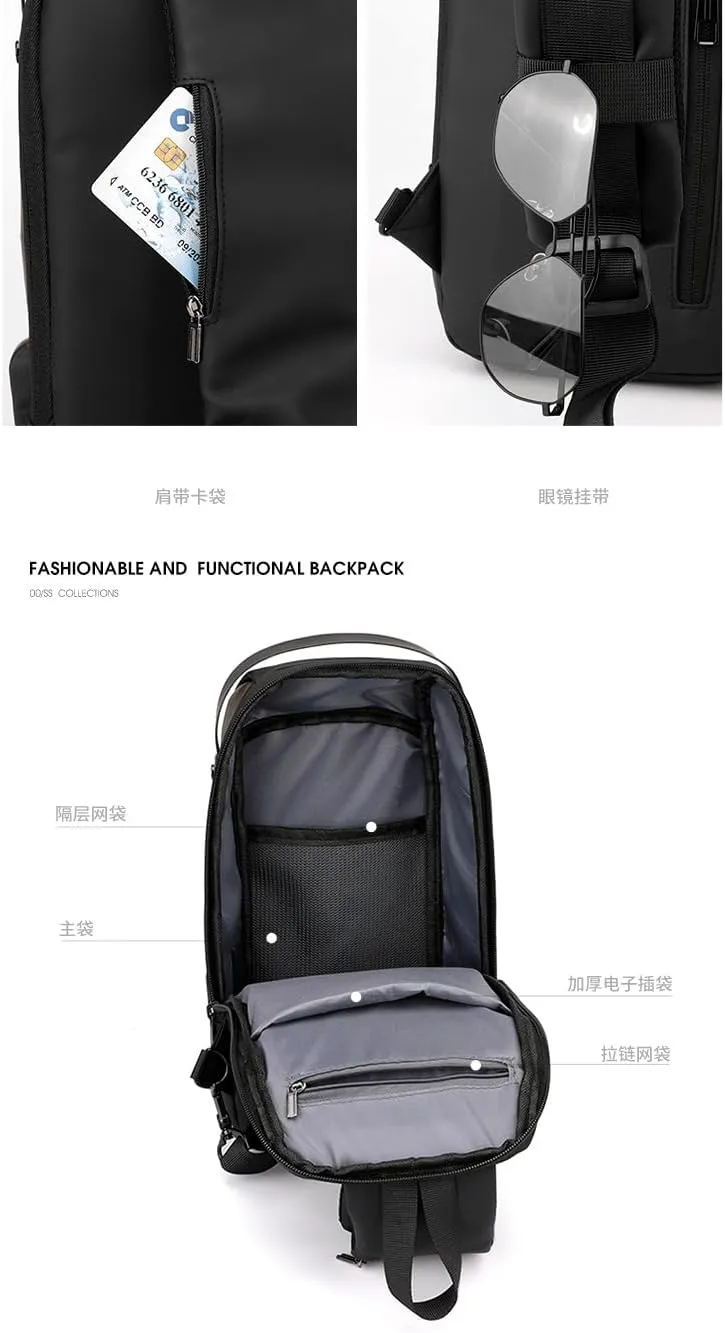 Men's Backpack Multi purpose Waterproof Strap Bag Password Lock Sports Backpack Men's Chest Bag (black)
