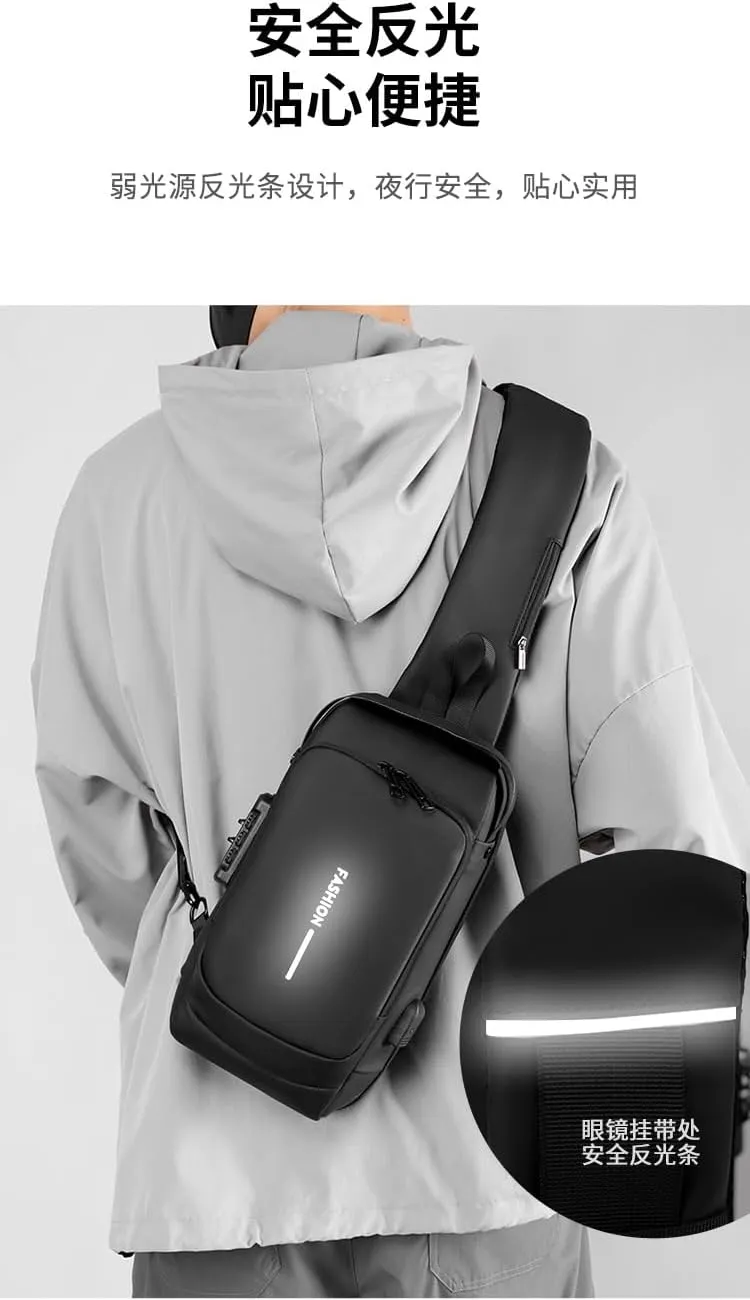 Men's Backpack Multi purpose Waterproof Strap Bag Password Lock Sports Backpack Men's Chest Bag (black)