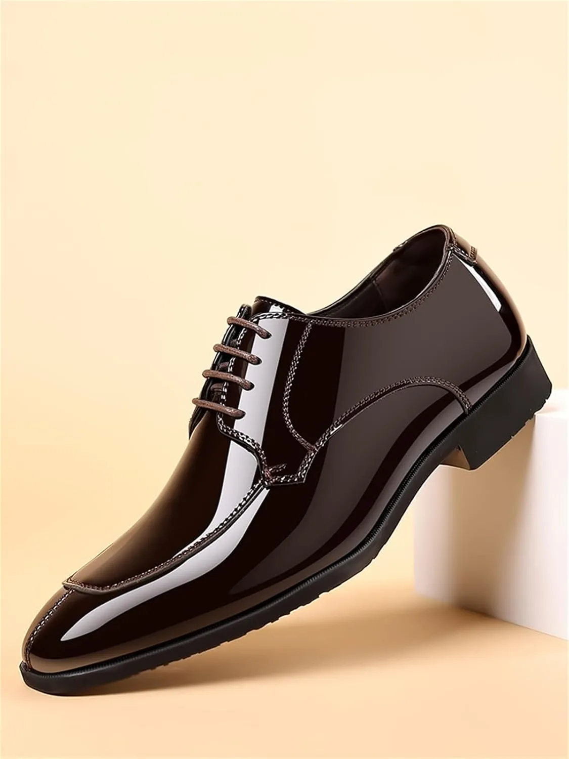 Men's Fashion Square Toe Faux Patent Leather Tuxedo Dress Shoes Formal Business Oxford Weddings Prom