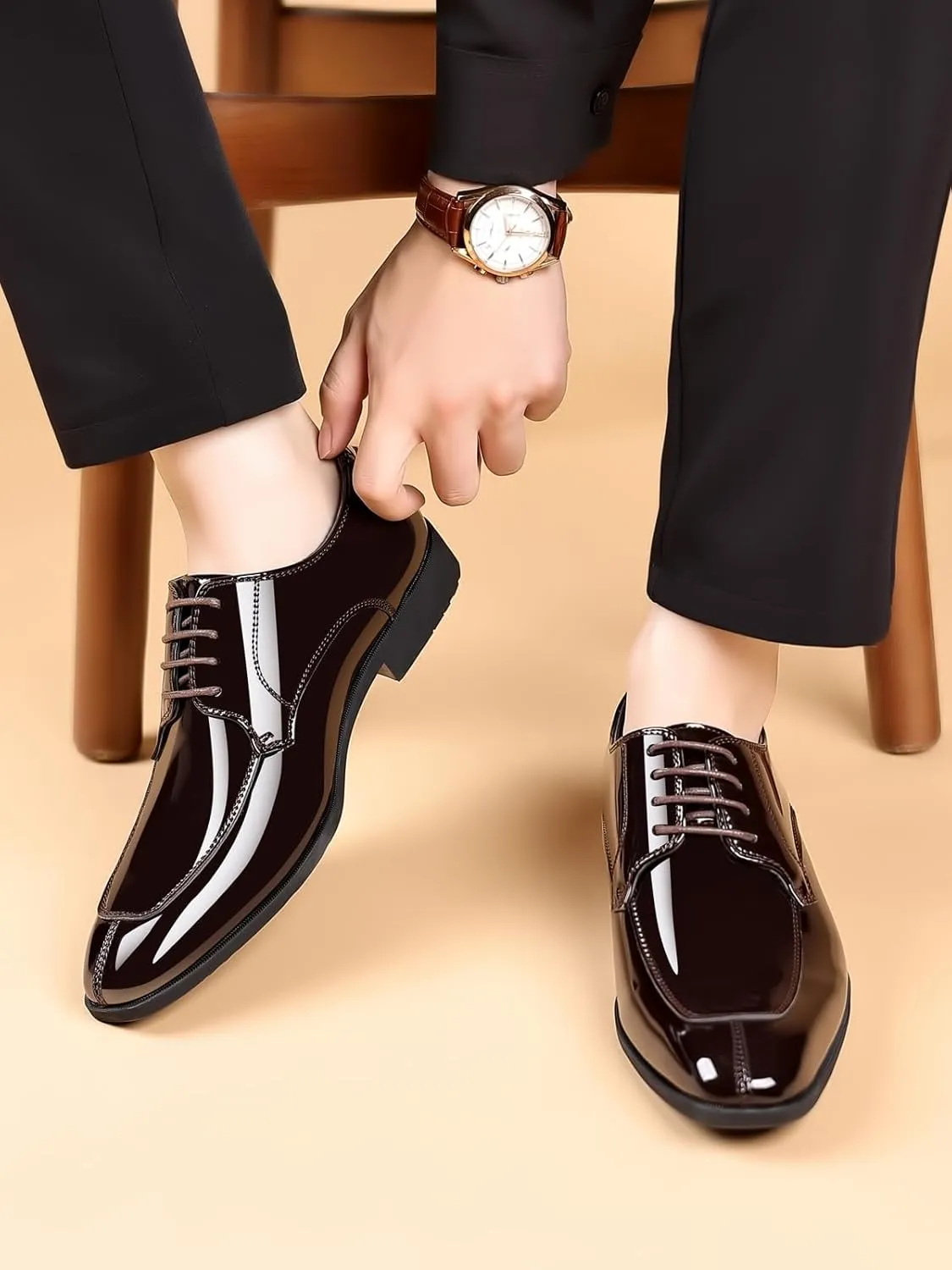 Men's Fashion Square Toe Faux Patent Leather Tuxedo Dress Shoes Formal Business Oxford Weddings Prom