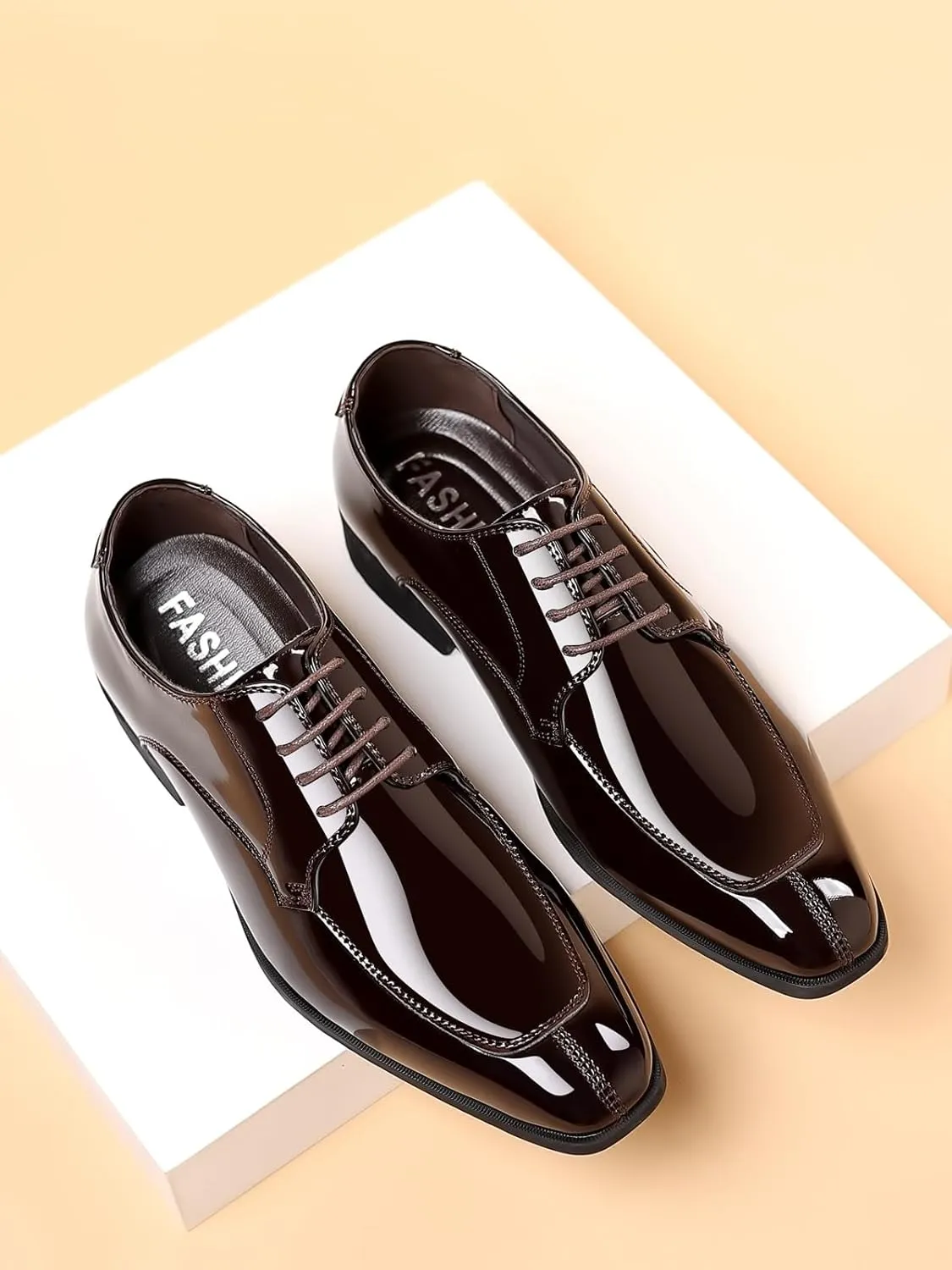 Men's Fashion Square Toe Faux Patent Leather Tuxedo Dress Shoes Formal Business Oxford Weddings Prom