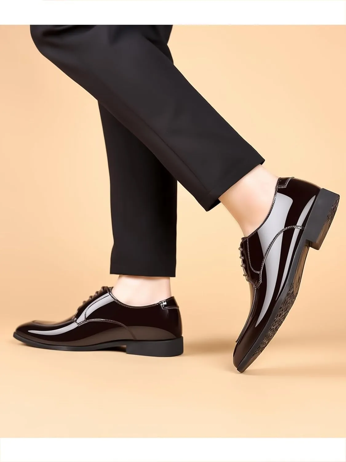Men's Fashion Square Toe Faux Patent Leather Tuxedo Dress Shoes Formal Business Oxford Weddings Prom
