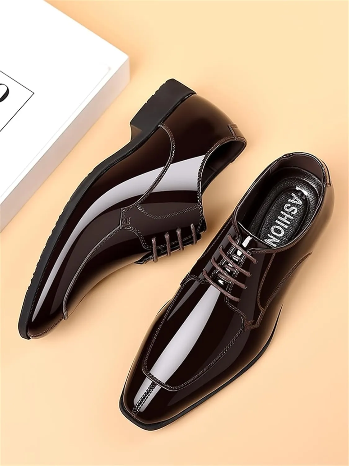 Men's Fashion Square Toe Faux Patent Leather Tuxedo Dress Shoes Formal Business Oxford Weddings Prom