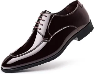 Men's Fashion Square Toe Faux Patent Leather Tuxedo Dress Shoes Formal Business Oxford Weddings Prom
