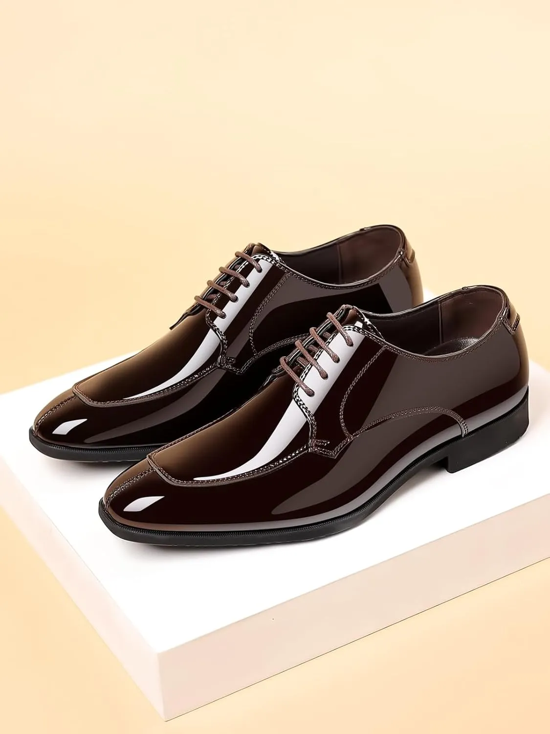Men's Fashion Square Toe Faux Patent Leather Tuxedo Dress Shoes Formal Business Oxford Weddings Prom
