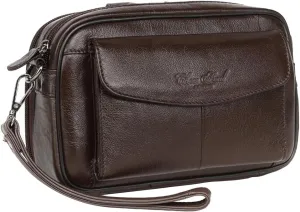 Men's Genuine Leather Clutch Bag Long Wallet, Small Phone Handbag Large Capacity Zipper Travel Pouch Coin Purse