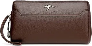 Mens Leather Zipper Clutch Wallet with Combination Lock Large Capacity Wristlet Clutch Bag