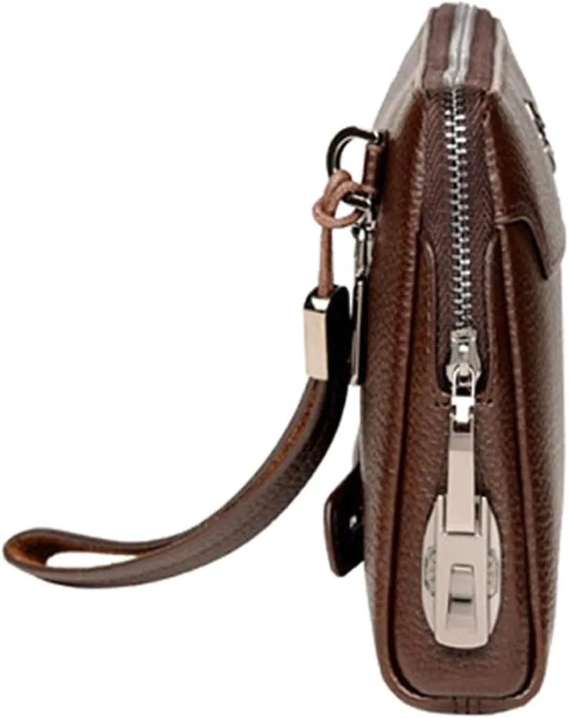 Mens Leather Zipper Clutch Wallet with Combination Lock Large Capacity Wristlet Clutch Bag