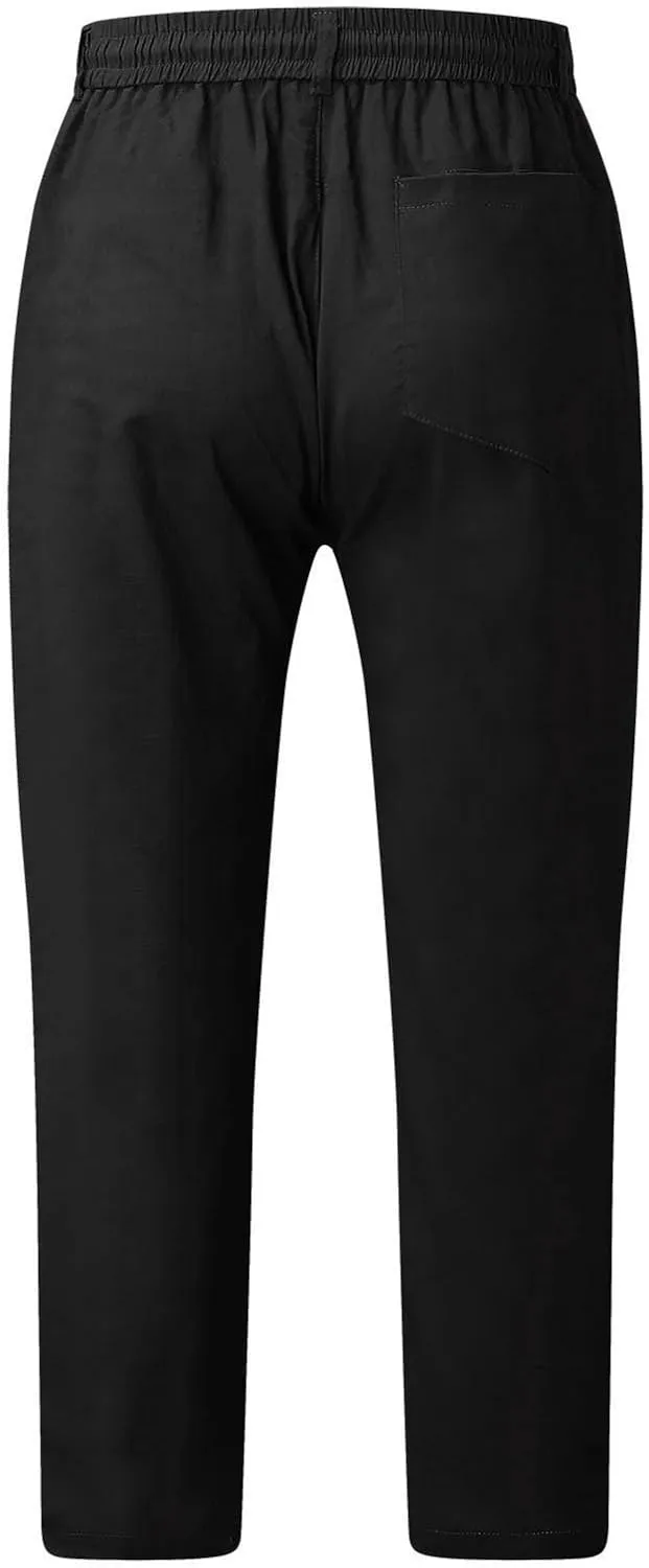 Men's Linen Harem Drawstring Pants Lightweight Pants Cotton- Men's Casual Elastic Waist Loose Pants Men's Pants