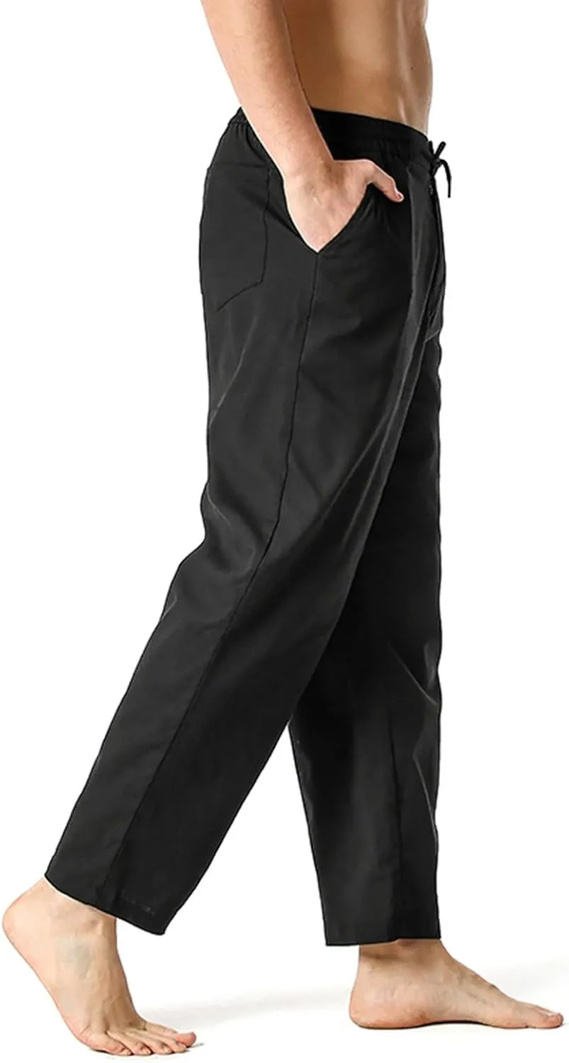 Men's Linen Harem Drawstring Pants Lightweight Pants Cotton- Men's Casual Elastic Waist Loose Pants Men's Pants