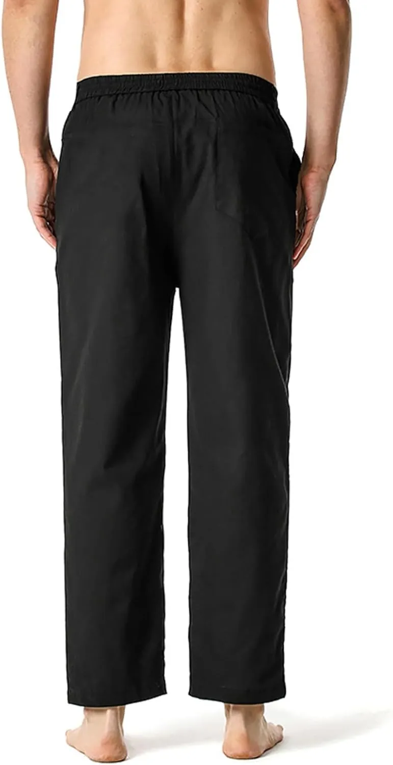 Men's Linen Harem Drawstring Pants Lightweight Pants Cotton- Men's Casual Elastic Waist Loose Pants Men's Pants