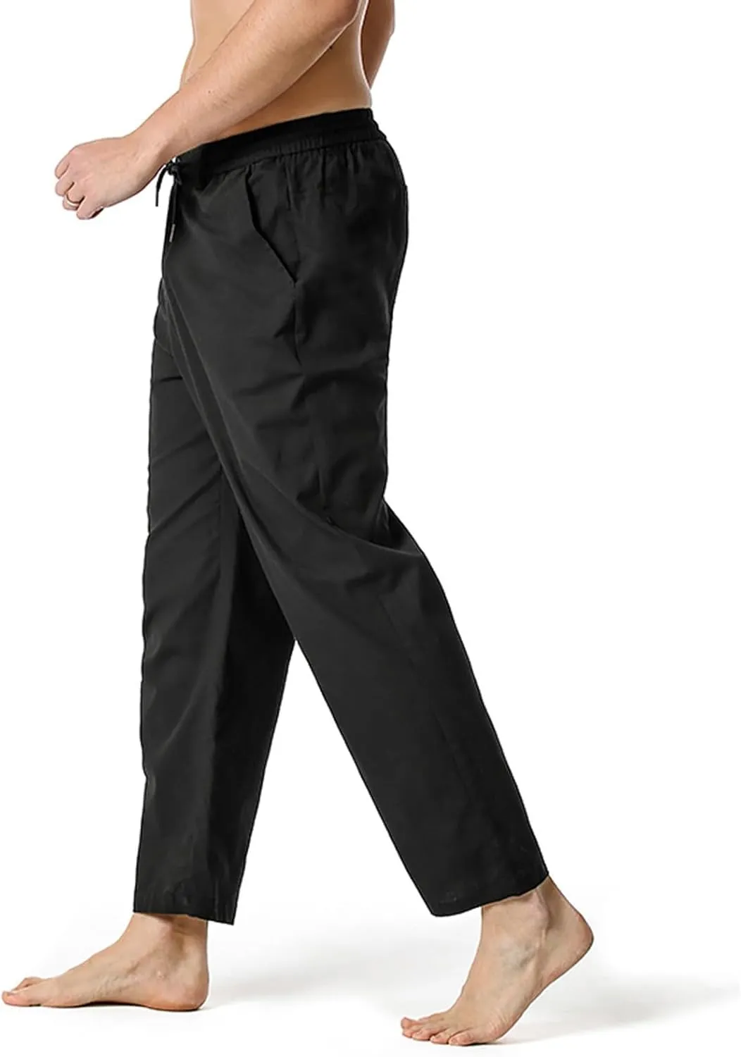 Men's Linen Harem Drawstring Pants Lightweight Pants Cotton- Men's Casual Elastic Waist Loose Pants Men's Pants