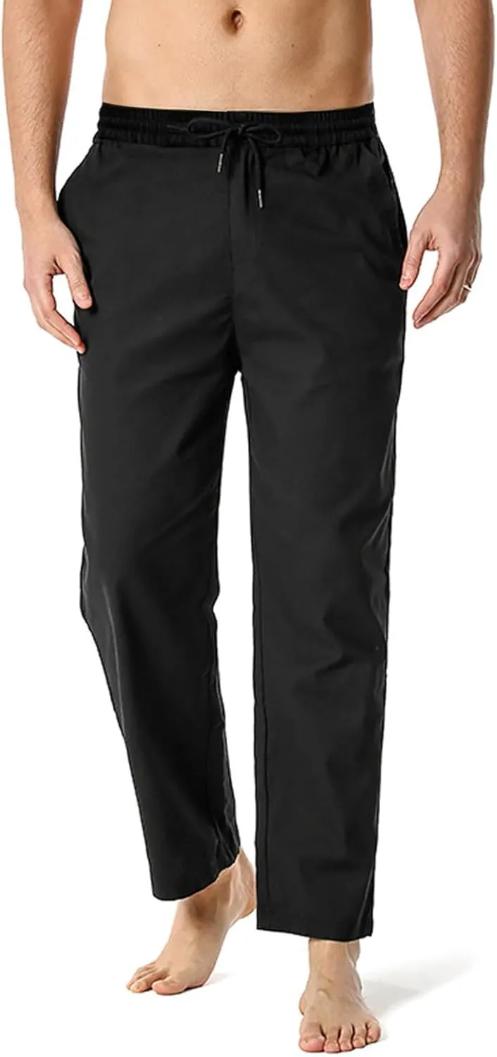Men's Linen Harem Drawstring Pants Lightweight Pants Cotton- Men's Casual Elastic Waist Loose Pants Men's Pants