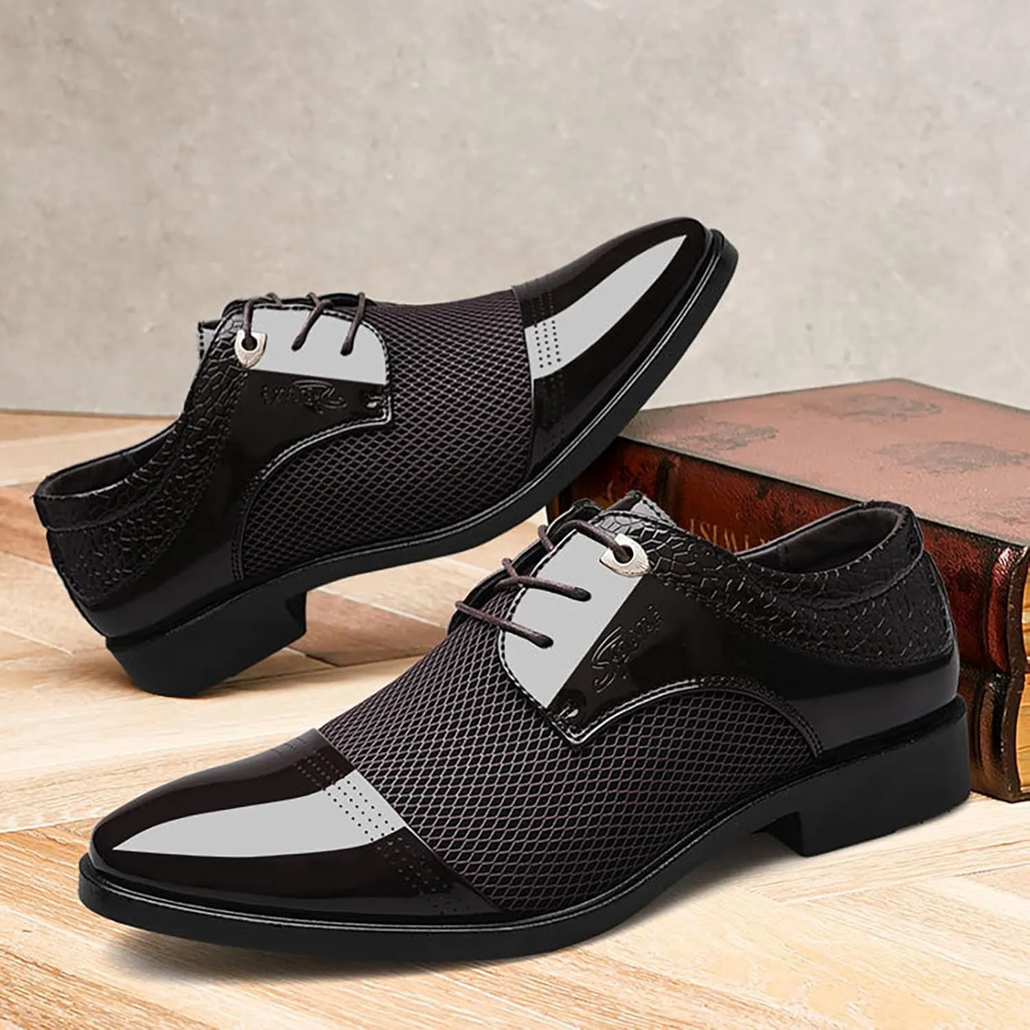 Men's Patent Leather Dress Shoes Casual Oxford Lace-up Shoes Business Formal Shoes Tuxedo Office Shoes for Men