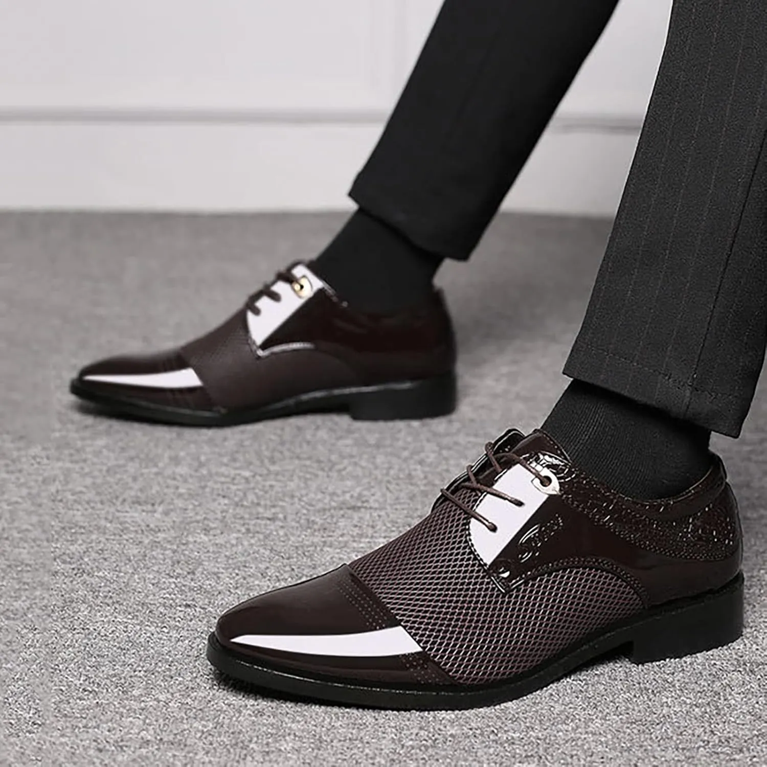 Men's Patent Leather Dress Shoes Casual Oxford Lace-up Shoes Business Formal Shoes Tuxedo Office Shoes for Men