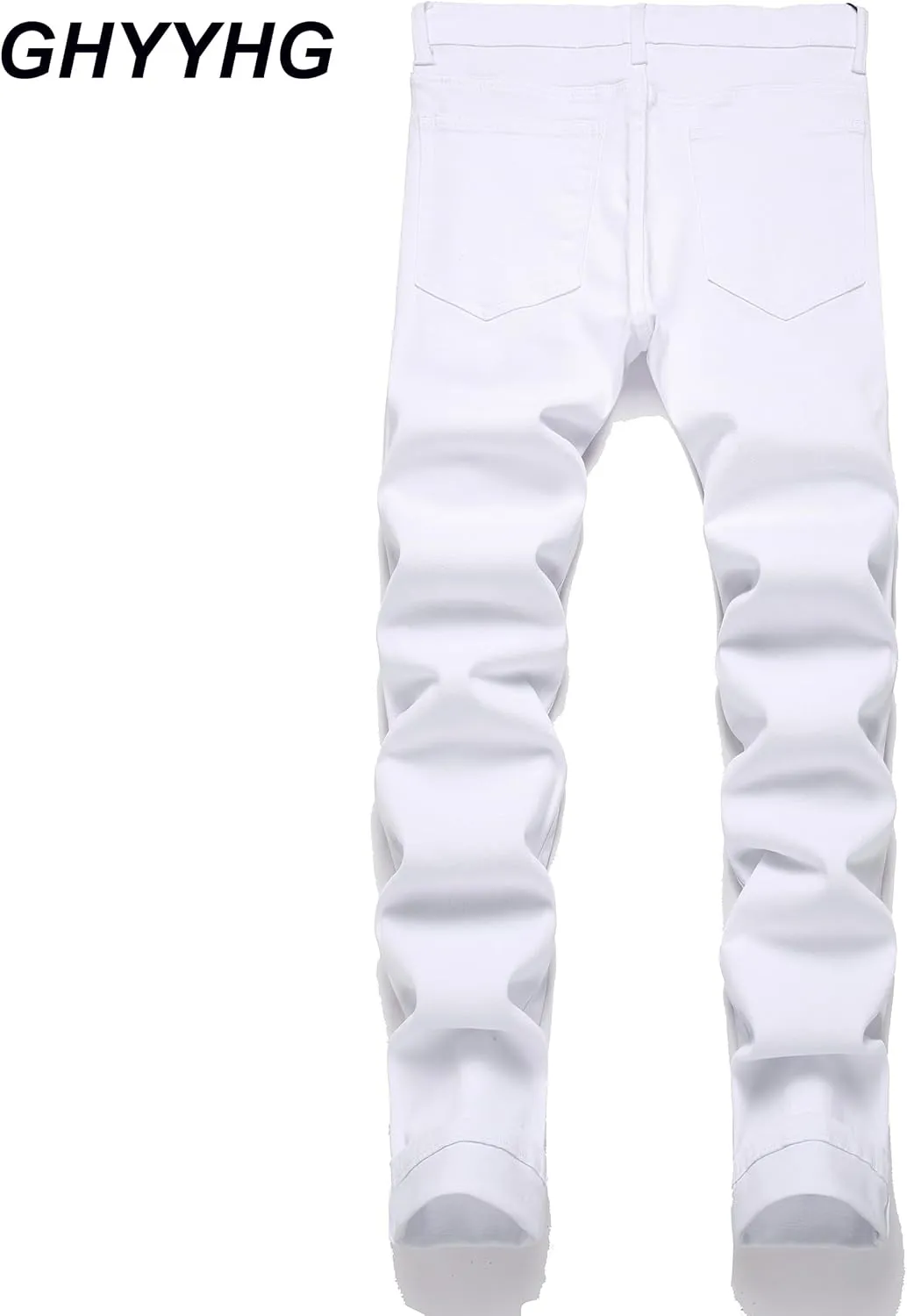 Men's Ripped Patch Elastic Jeans Fashion Slim Fit Regular Denim Pants