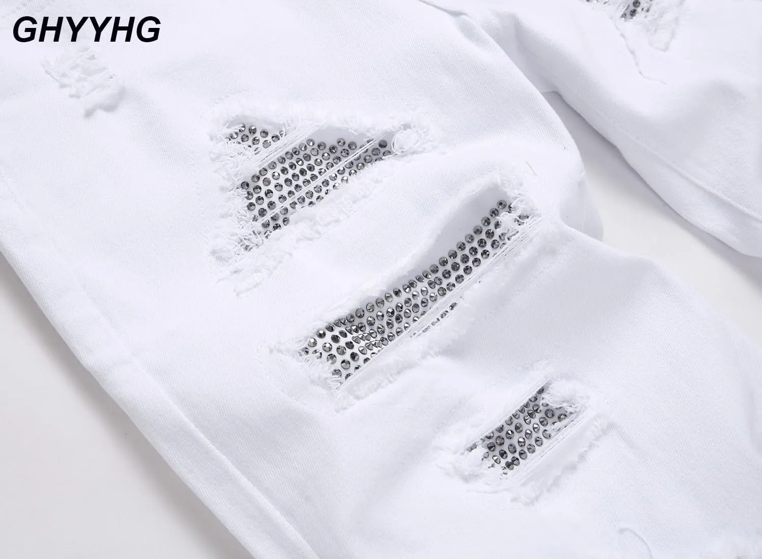 Men's Ripped Patch Elastic Jeans Fashion Slim Fit Regular Denim Pants