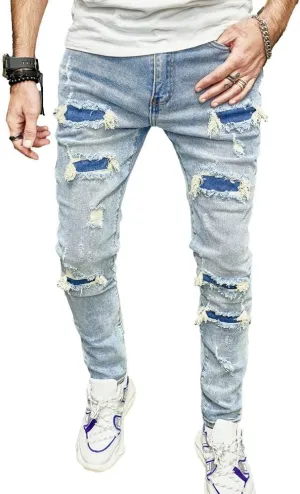Men's Slim Fit Stretch Jeans Ripped Skinny Jeans for Men, Distressed Straight Leg Streetwear Comfort Male Pants