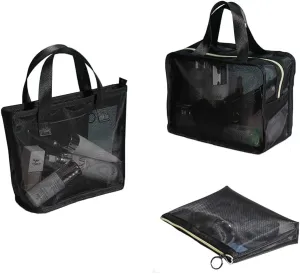 Mesh Cosmetic Bag 3 Pieces Mesh Makeup Bags Zipper Pouch Travel Cosmetic Organizer Toiletry Bag