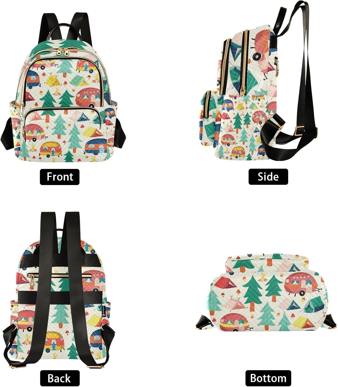 Mini Backpack Purse for Women, Camper Caravans and Tents in Forest Travel Bag Casual Daypack Shoulder Bag