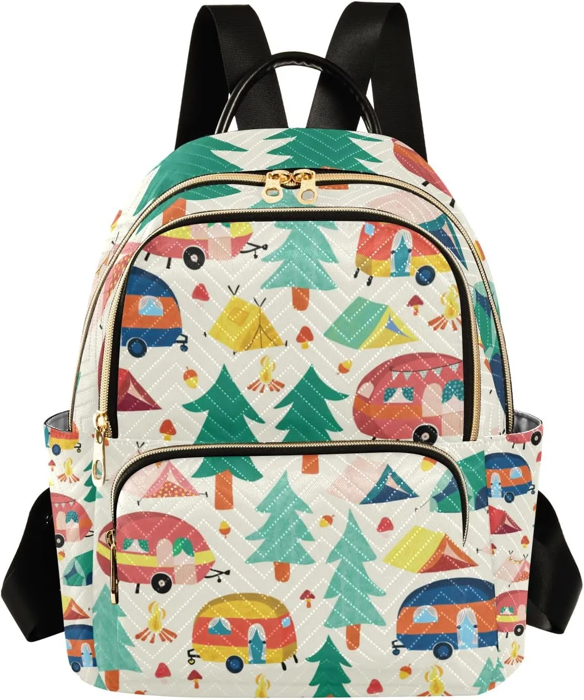 Mini Backpack Purse for Women, Camper Caravans and Tents in Forest Travel Bag Casual Daypack Shoulder Bag
