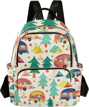 Mini Backpack Purse for Women, Camper Caravans and Tents in Forest Travel Bag Casual Daypack Shoulder Bag