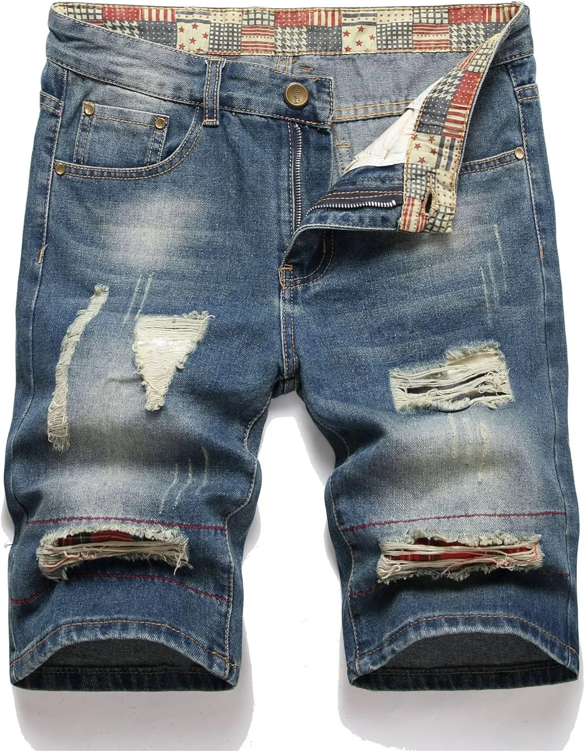 MLANM Men's Denim Shorts Classic Fit Distressed Summer Fashion Ripped Jean Shorts