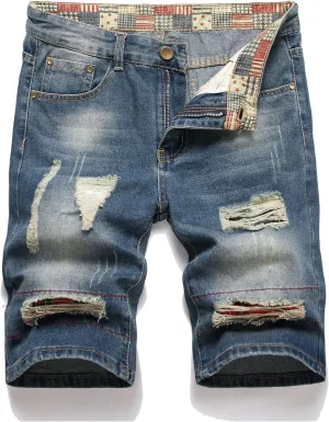 MLANM Men's Denim Shorts Classic Fit Distressed Summer Fashion Ripped Jean Shorts
