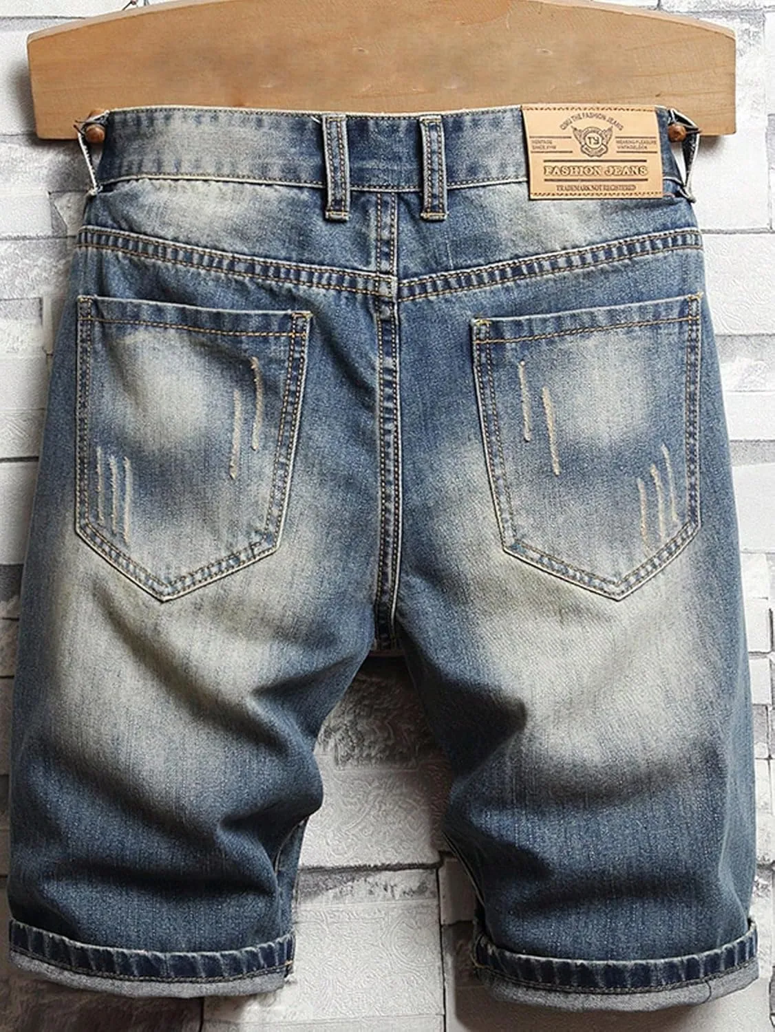 MLANM Men's Denim Shorts Classic Fit Distressed Summer Fashion Ripped Jean Shorts