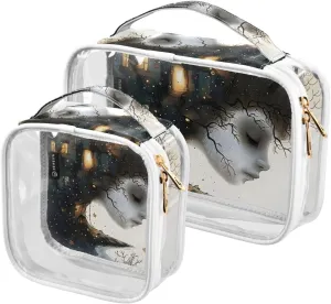 MNSRUU Clear Makeup Bags Abstract Art Toiletry Bag for Women 2 PCS Waterproof Clear Bags Clear Travel Toiletry Bag Small Cosmetic Makeup Bag, Carry on Airport Airline Compliant Bag