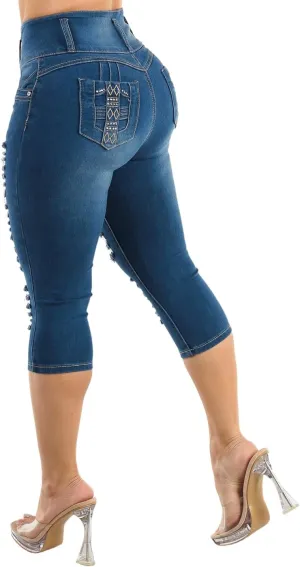 Moda Xpress Butt Lifting Denim Capris for Women - High Waisted Stretch Capris Levanta Cola