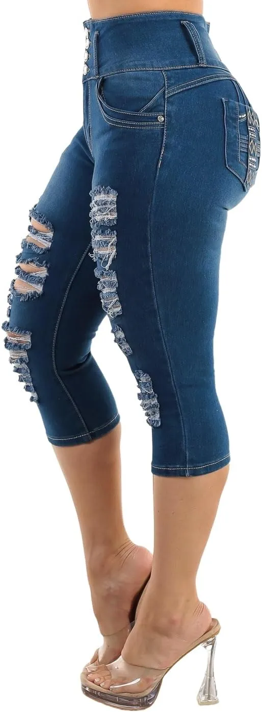 Moda Xpress Butt Lifting Denim Capris for Women - High Waisted Stretch Capris Levanta Cola