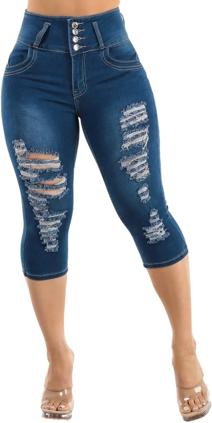 Moda Xpress Butt Lifting Denim Capris for Women - High Waisted Stretch Capris Levanta Cola