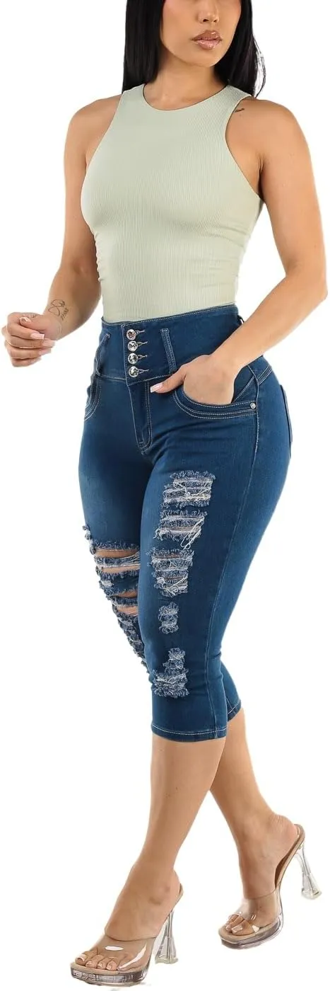 Moda Xpress Butt Lifting Denim Capris for Women - High Waisted Stretch Capris Levanta Cola
