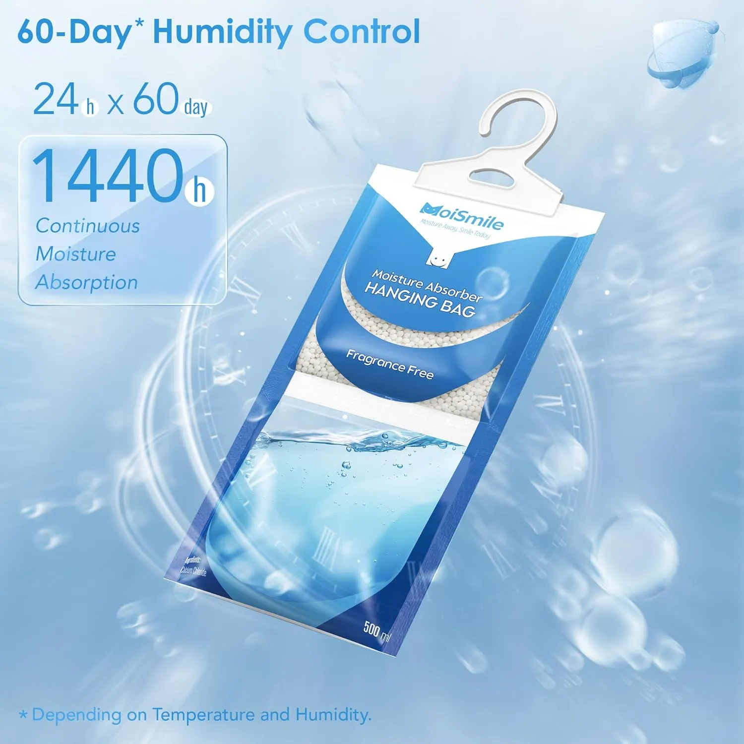 Moisture Absorbers Bag, Hanging Closet Dehumidifier Bags for Car, Bathrooms, Humidity Packs with Fragrance Free, 9.8OZ, 5 Pack