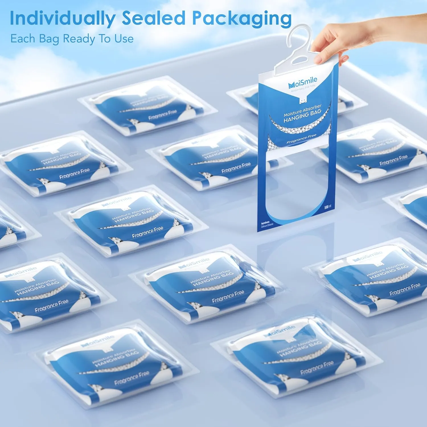 Moisture Absorbers Bag, Hanging Closet Dehumidifier Bags for Car, Bathrooms, Humidity Packs with Fragrance Free, 9.8OZ, 5 Pack