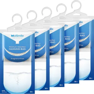 Moisture Absorbers Bag, Hanging Closet Dehumidifier Bags for Car, Bathrooms, Humidity Packs with Fragrance Free, 9.8OZ, 5 Pack