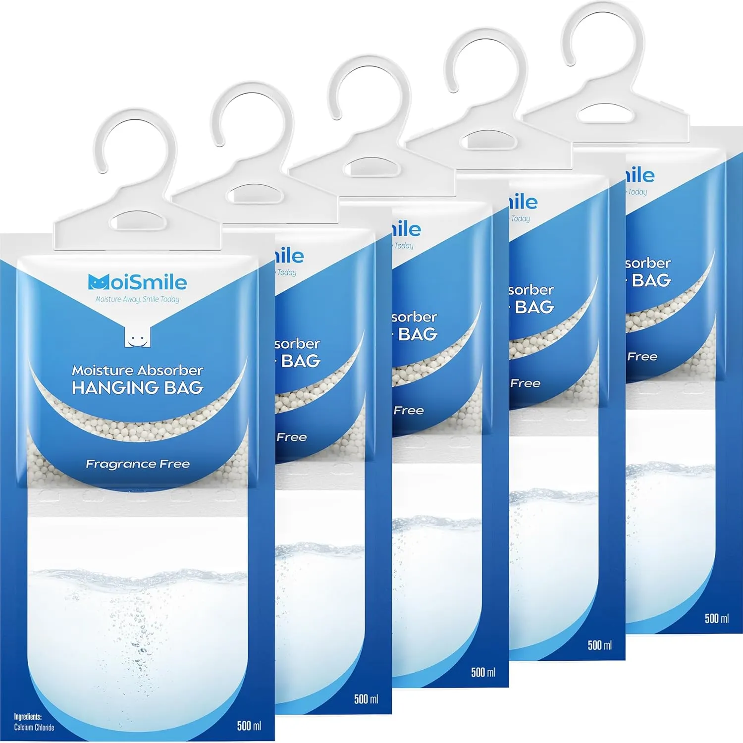 Moisture Absorbers Bag, Hanging Closet Dehumidifier Bags for Car, Bathrooms, Humidity Packs with Fragrance Free, 9.8OZ, 5 Pack