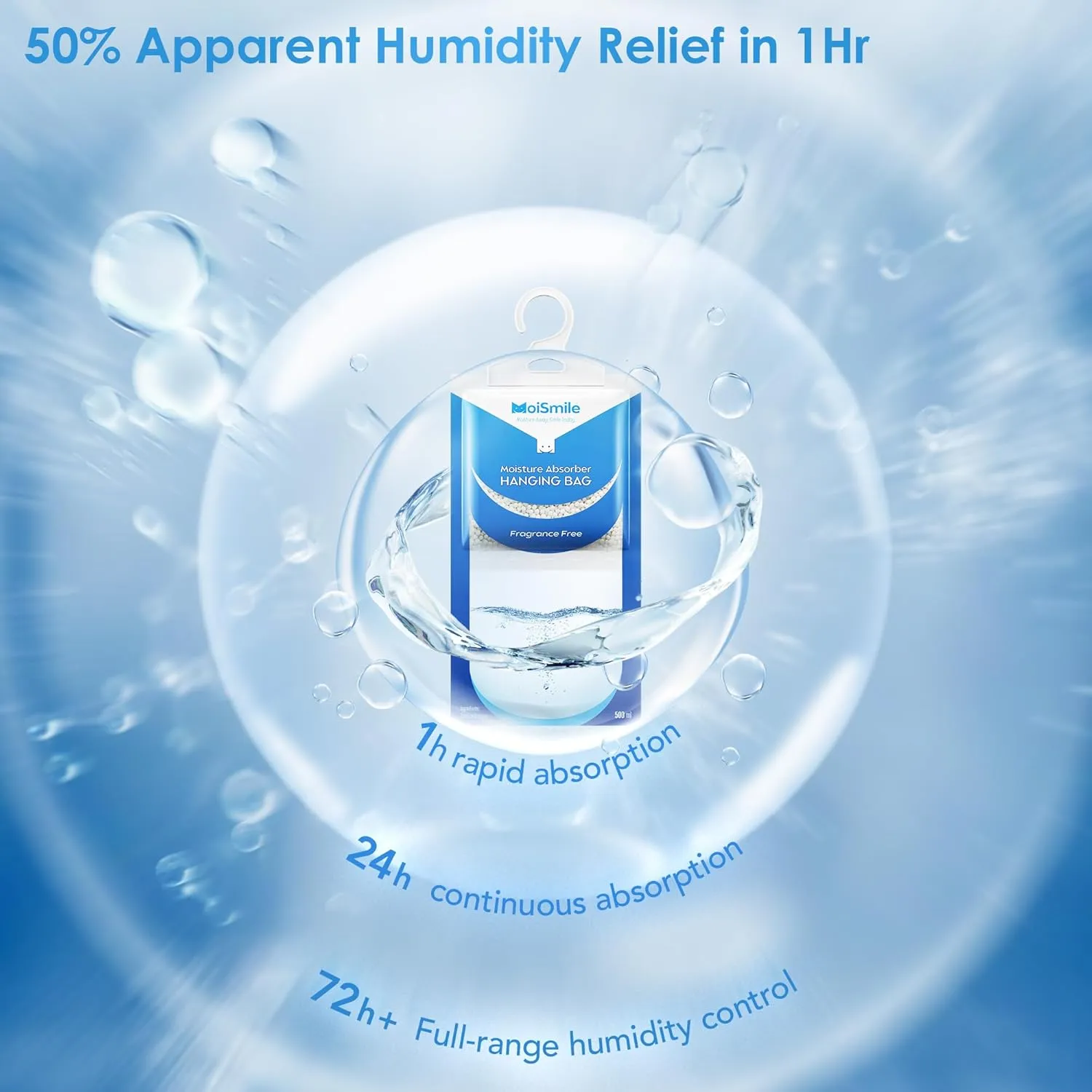 Moisture Absorbers Bag, Hanging Closet Dehumidifier Bags for Car, Bathrooms, Humidity Packs with Fragrance Free, 9.8OZ, 5 Pack