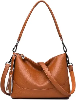 Mudono Crossbody Bag for Women Leather Shoulder Bag Tassel Satchel Retro Handbag Lightweight Purse