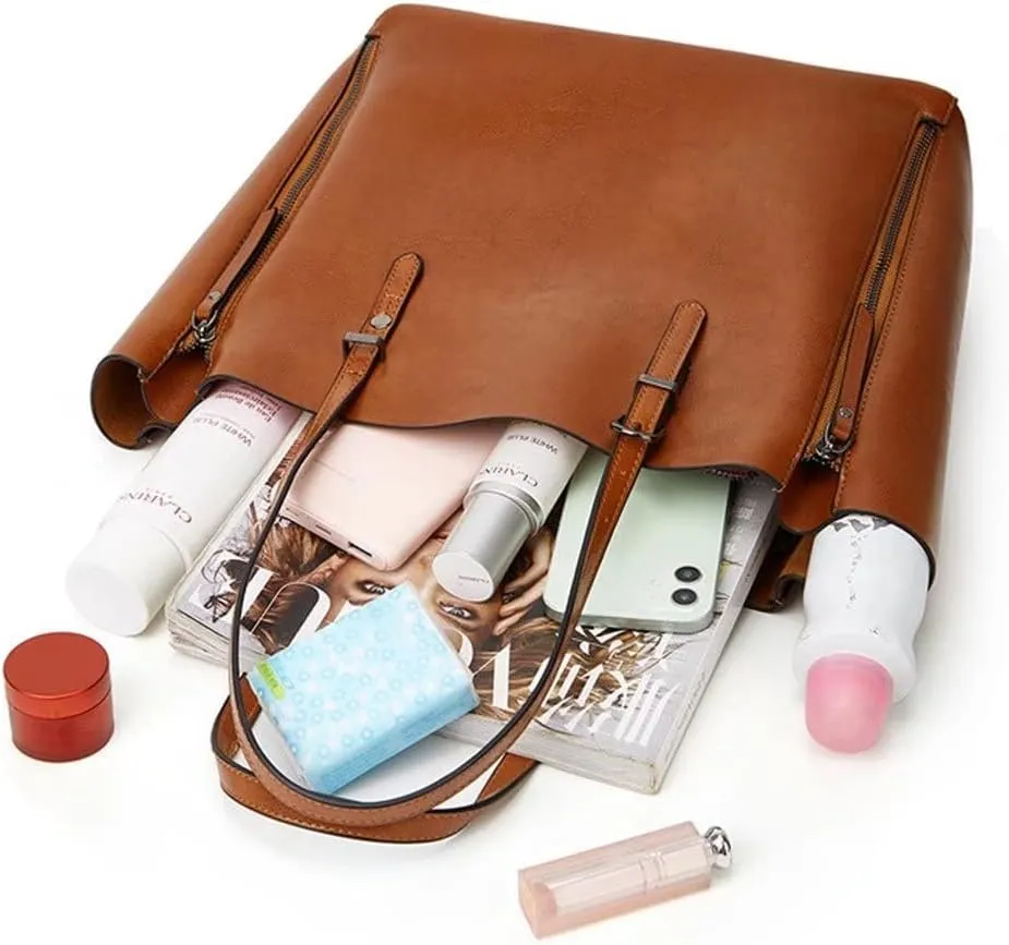 Mudono Tote Bag for Women PU Leather Shoulder Bag Top Handle Handbag Large Capacity Satchel Retro Purse