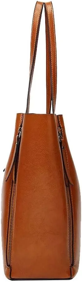 Mudono Tote Bag for Women PU Leather Shoulder Bag Top Handle Handbag Large Capacity Satchel Retro Purse