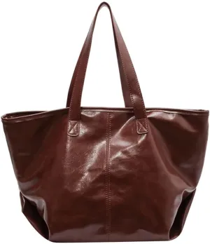 Mudono Tote Bag for Women Soft Shiny Faux Leather Shoulder Purse Large Capacity Work Handbag Vintage Travel Shopping Bag