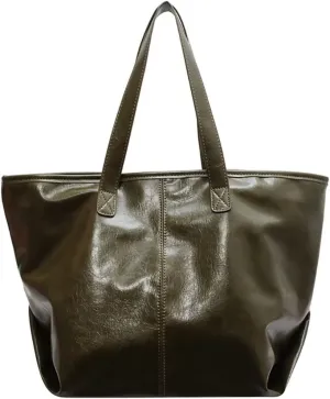 Mudono Tote Bag for Women Soft Shiny Faux Leather Shoulder Purse Large Capacity Work Handbag Vintage Travel Shopping Bag
