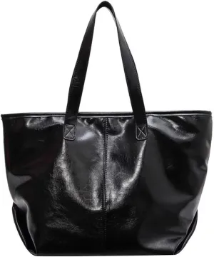 Mudono Tote Bag for Women Soft Shiny Faux Leather Shoulder Purse Large Capacity Work Handbag Vintage Travel Shopping Bag