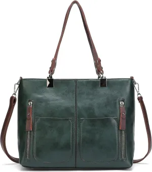 myfriday Vintage Leather Tote Bags for Women Large Capacity Zipper Top-handle Bag Ladies Satchel Bag Shoulder Handbag Purse