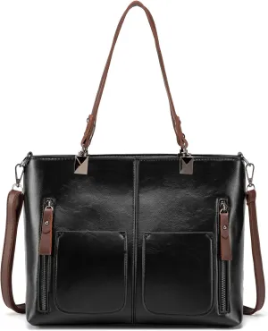 myfriday Vintage Leather Tote Bags for Women Large Capacity Zipper Top-handle Bag Ladies Satchel Bag Shoulder Handbag Purse