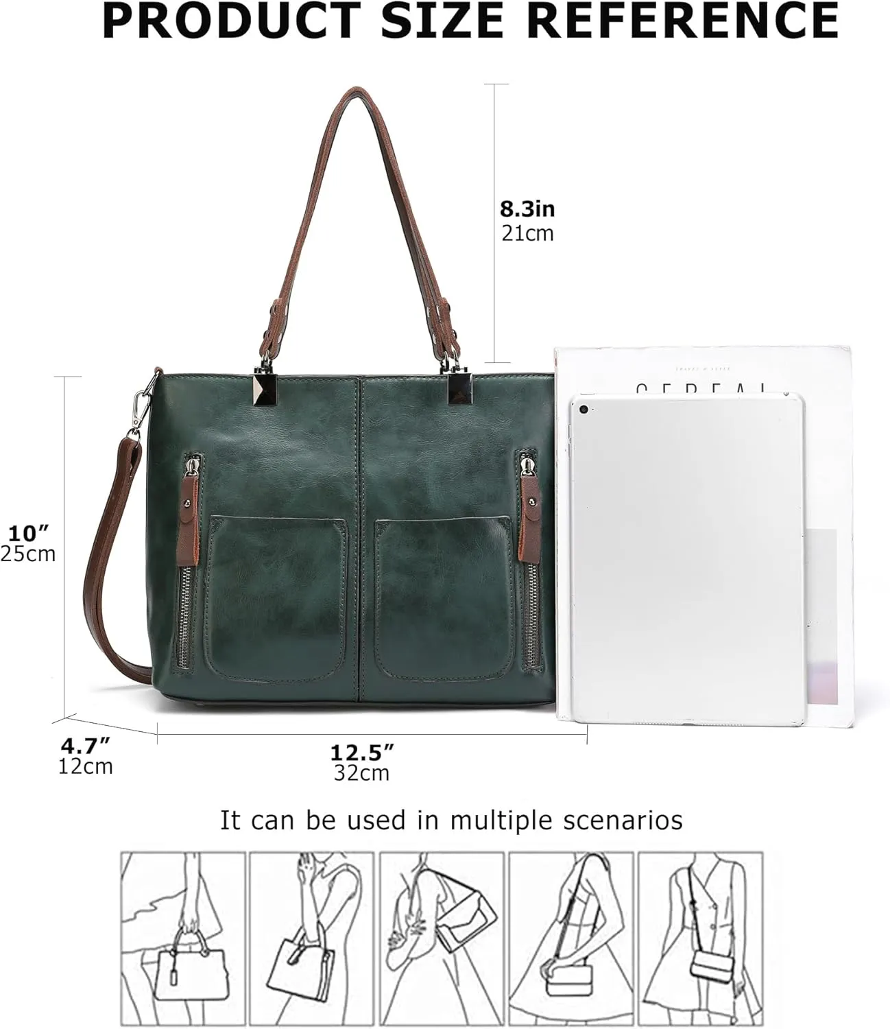 myfriday Vintage Leather Tote Bags for Women Large Capacity Zipper Top-handle Bag Ladies Satchel Bag Shoulder Handbag Purse